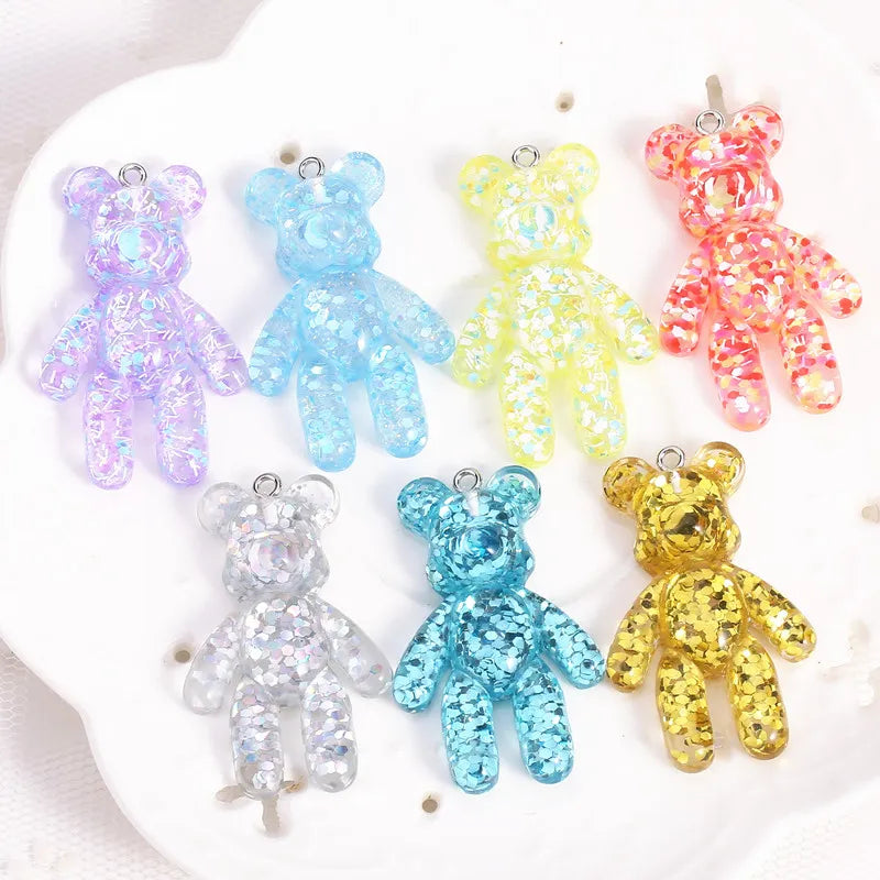 20Pcs 28*45MM Violent Bear  Charms Glitter Flatback Resin Craft Jewlery Findings For  Necklace Pendant Keychain Diy Making