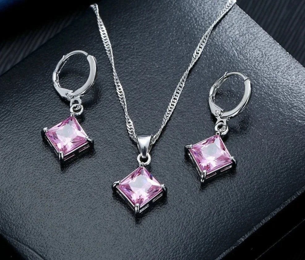 Square Zircons Pendant and Earrings