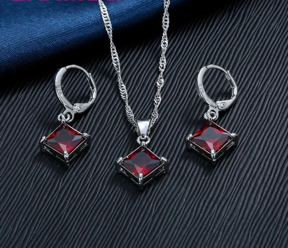 Square Zircons Pendant and Earrings