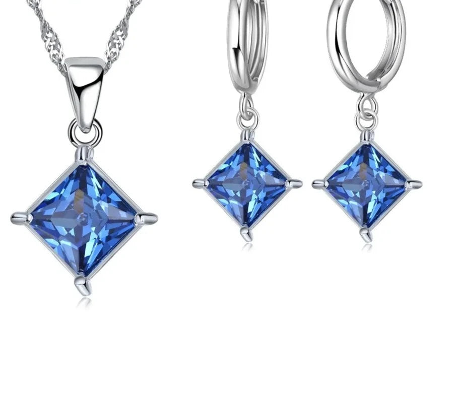 Square Zircons Pendant and Earrings