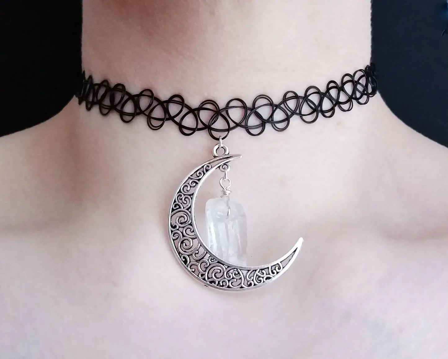 moon and stars necklace - tattoo choker - grunge choker