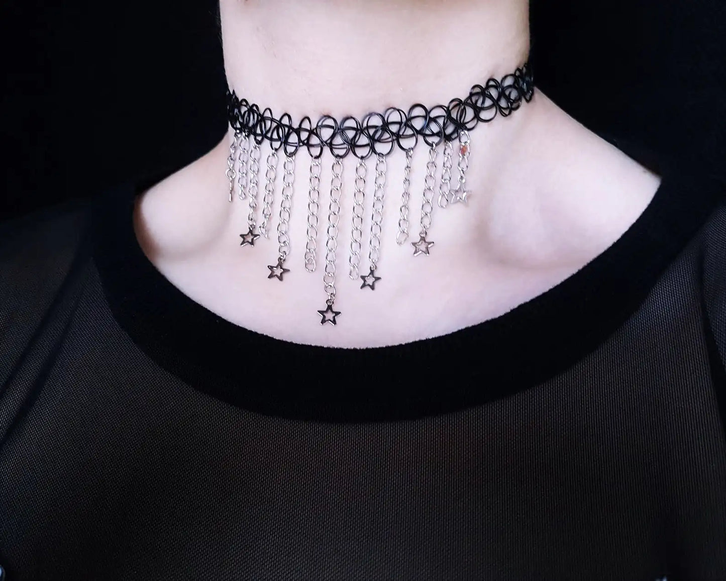 moon and stars necklace - tattoo choker - grunge choker