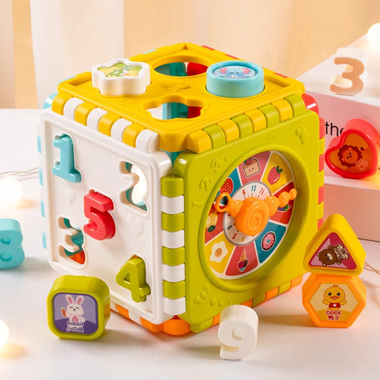 Toddler Activity Cube Shape Sorting Toys Boys Girls Shape Matching Number Sorter Game Baby Montessori Educational Toys