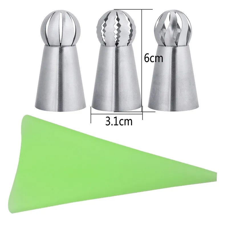 4pcs Silicone Kitchen Accessories Icing Piping Cream Pastry Bag + 3 Stainless Steel Nozzle Set DIY Cake Decorating Tips Set Tool