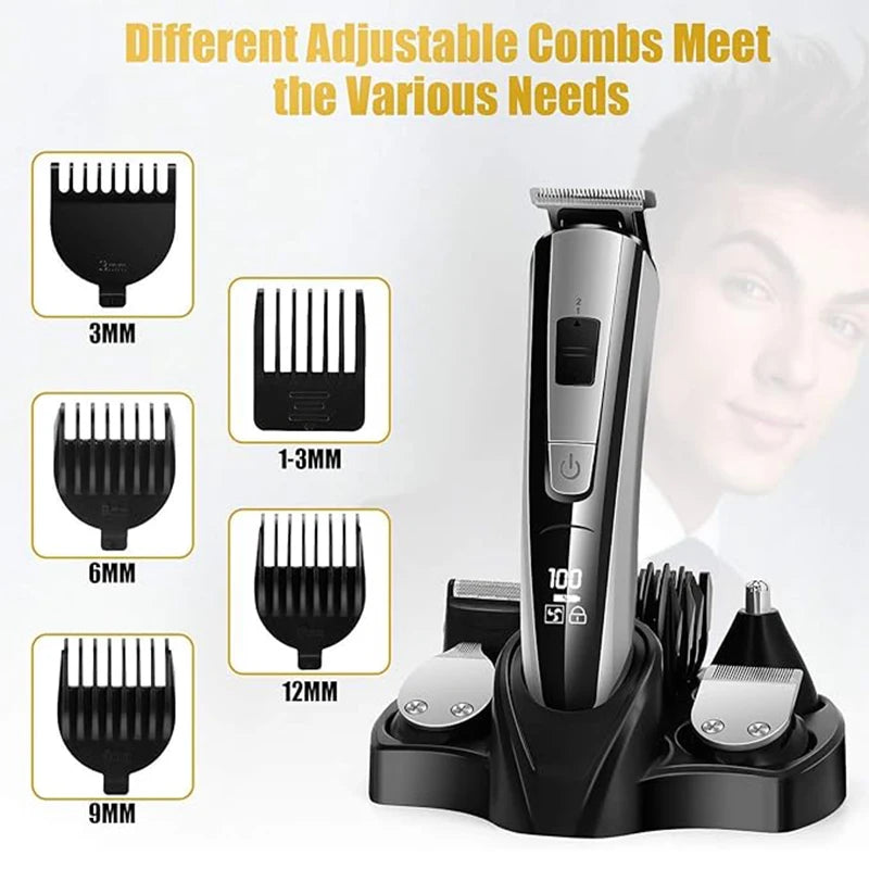 Kemei Hair Trimmer Electric Hair Clipper Beauty Kit Multifunction Shaver Beard Trimmer Cordless Cutting Machine LCD Display 5