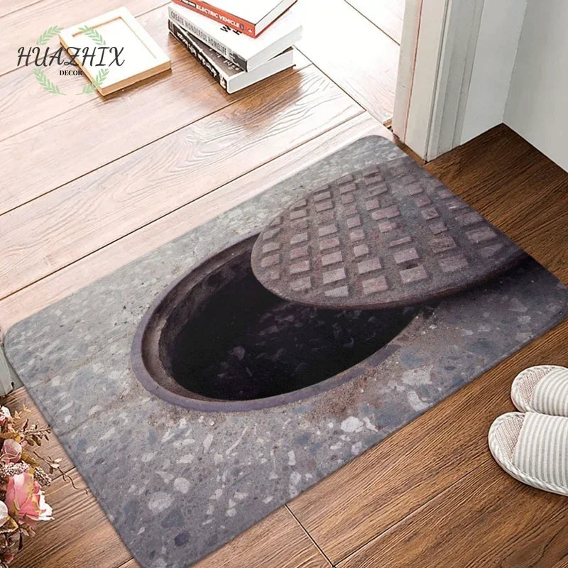 Funny 3D Traps Mat Front Door Rug Anti-Slip Indoor Outdoor Manhole Cover Pattern Doormat Floor Bath Entrance Kitchen Carpets