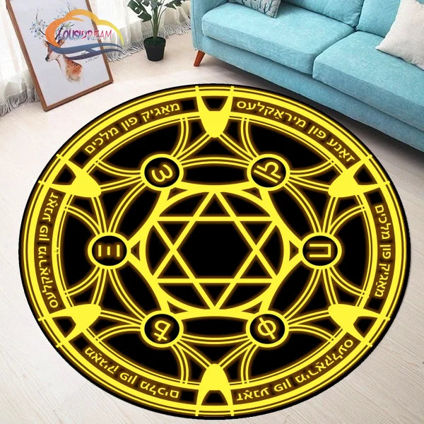 Pentacle Symbol Rug, Pentagram Patterned Carpet