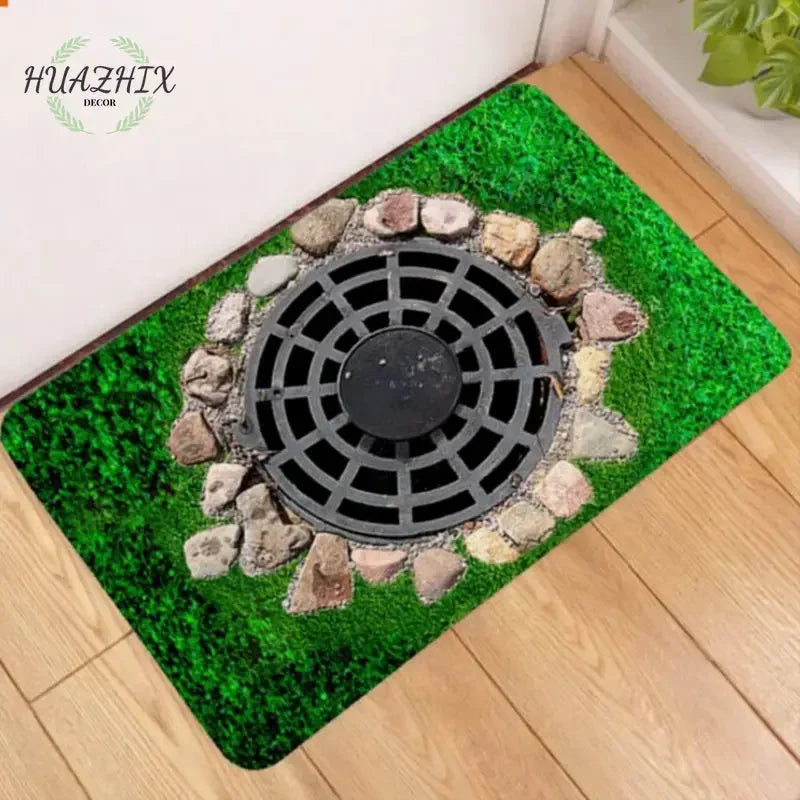 Funny 3D Traps Mat Front Door Rug Anti-Slip Indoor Outdoor Manhole Cover Pattern Doormat Floor Bath Entrance Kitchen Carpets