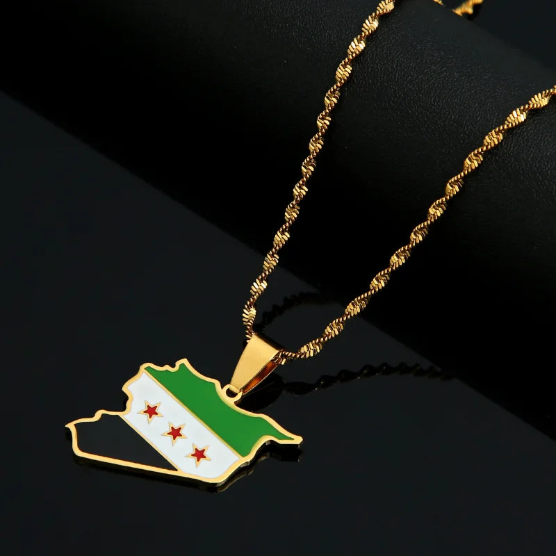 Stainless Steel Syria Map Flag Pendant Necklaces Fashion Syrians Map Chain Jewelry