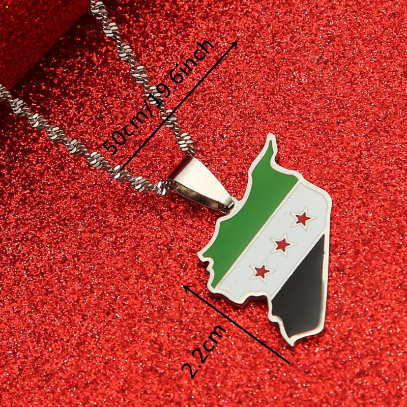 Stainless Steel Syria Map Flag Pendant Necklaces Fashion Syrians Map Chain Jewelry