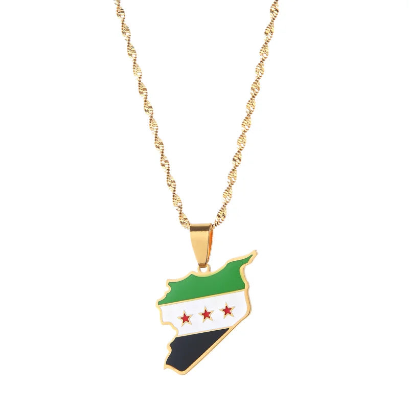 Stainless Steel Syria Map Flag Pendant Necklaces Fashion Syrians Map Chain Jewelry