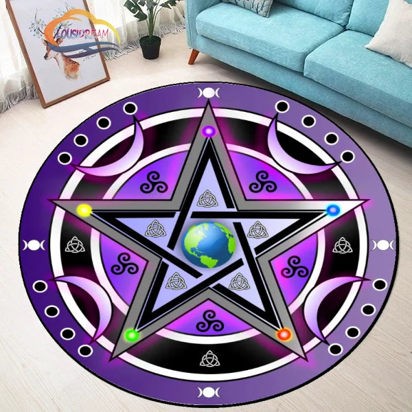 Pentacle Symbol Rug, Pentagram Patterned Carpet