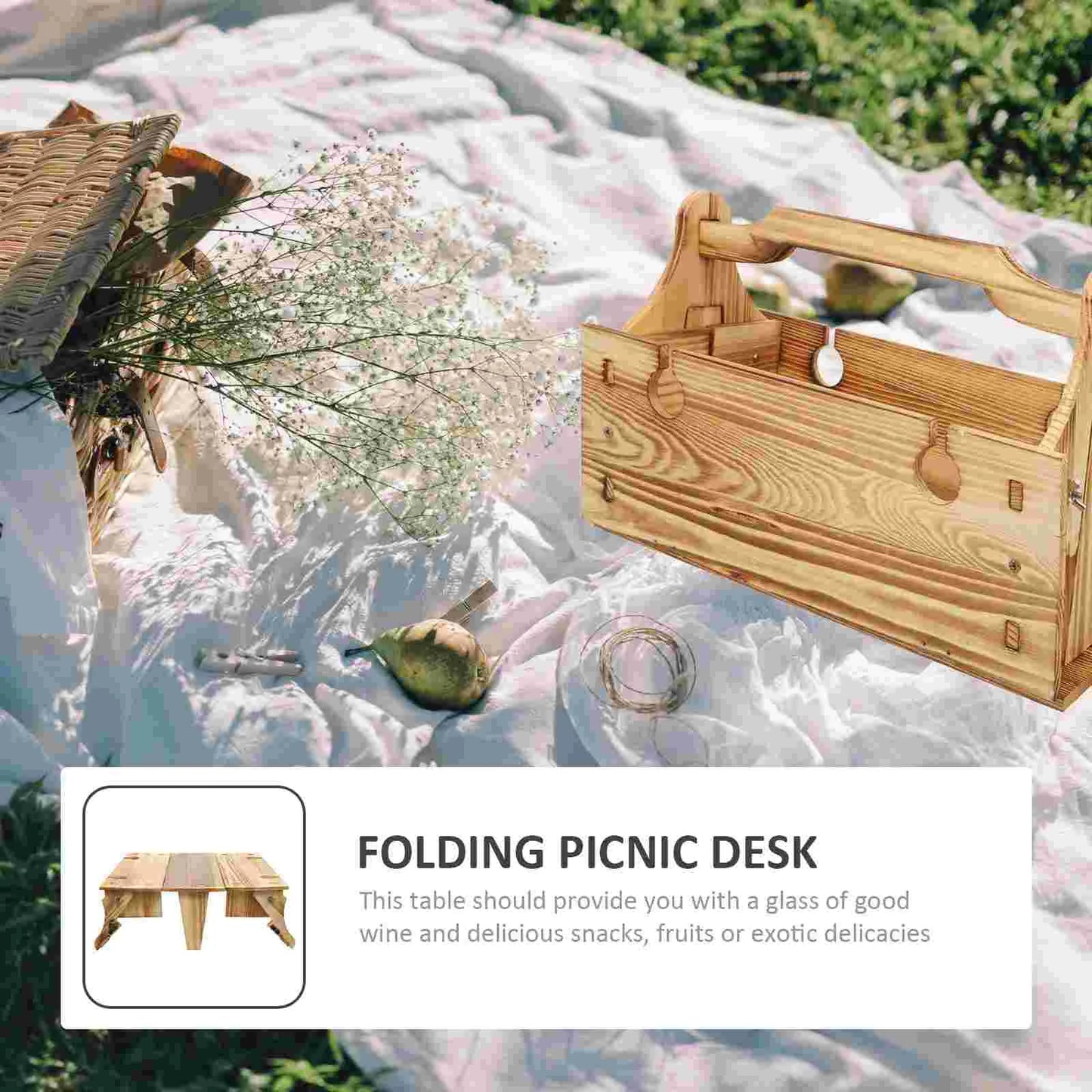 Picnic Wooden Storage Basket and table 2 in 1