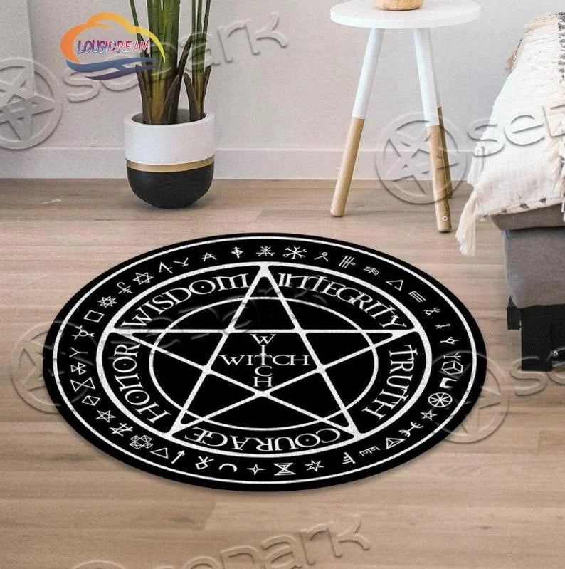 Pentacle Symbol Rug, Pentagram Patterned Carpet