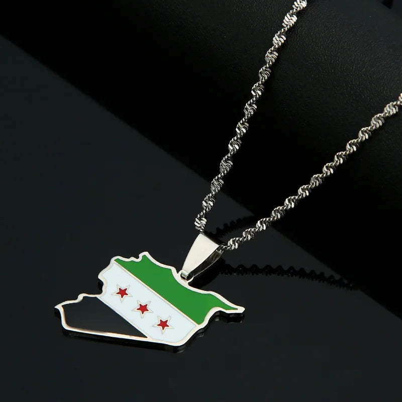 Stainless Steel Syria Map Flag Pendant Necklaces Fashion Syrians Map Chain Jewelry