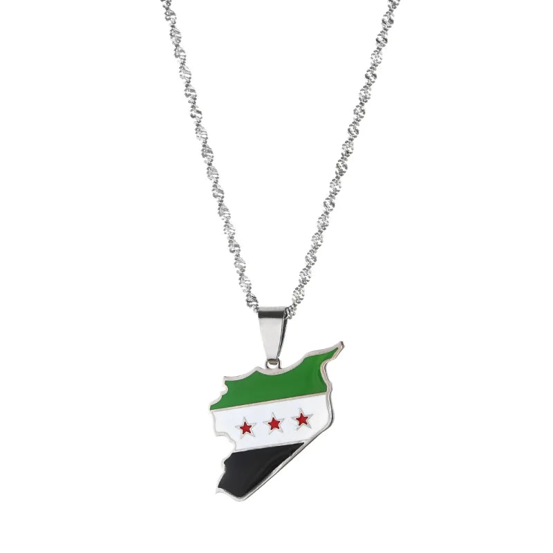 Stainless Steel Syria Map Flag Pendant Necklaces Fashion Syrians Map Chain Jewelry