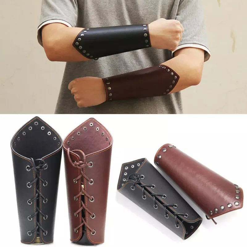 Men's Faux Leather Wide Bracer Lace Up Arm Armour