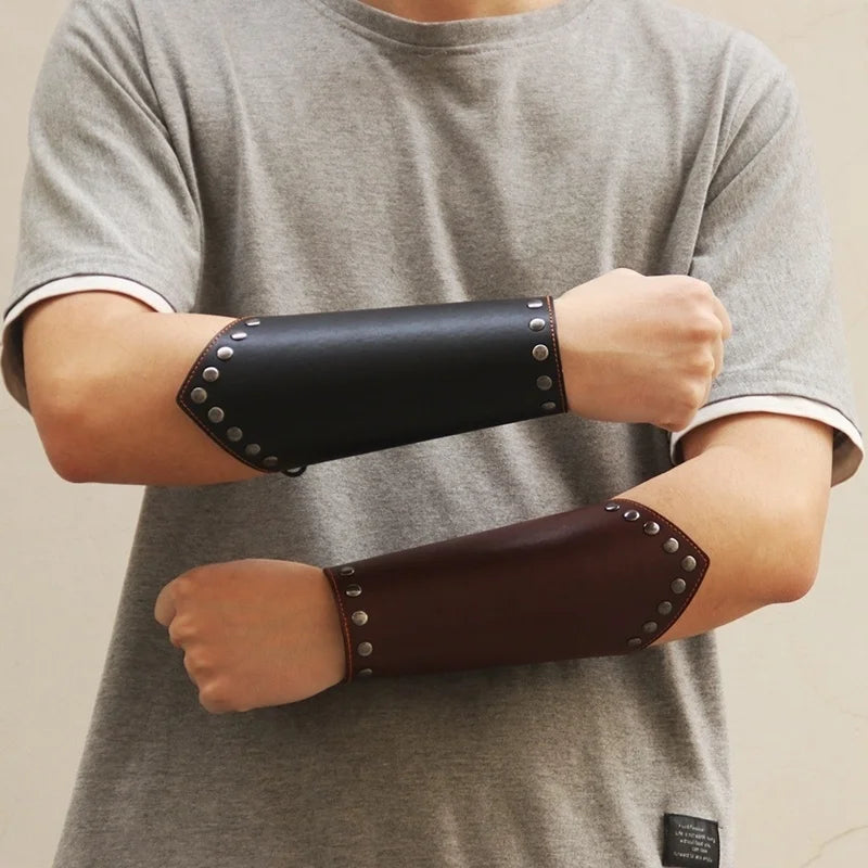 Men's Faux Leather Wide Bracer Lace Up Arm Armour