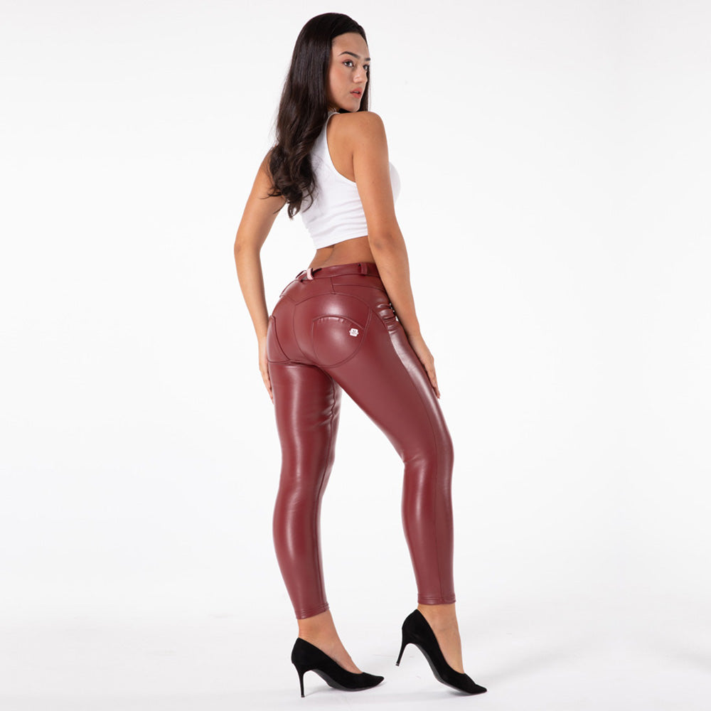 shascullfites melodie hippe push-up broek vierweg stretch legging bordeaux vegan lederen leggings buitvormend effect