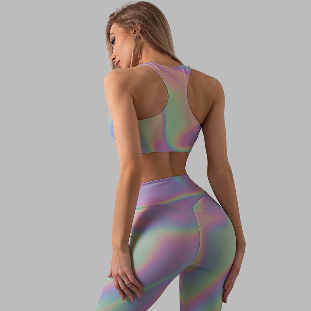 Costume de sport imprimé arc-en-ciel, ensemble de leggings de yoga taille haute pour rehausser les hanches