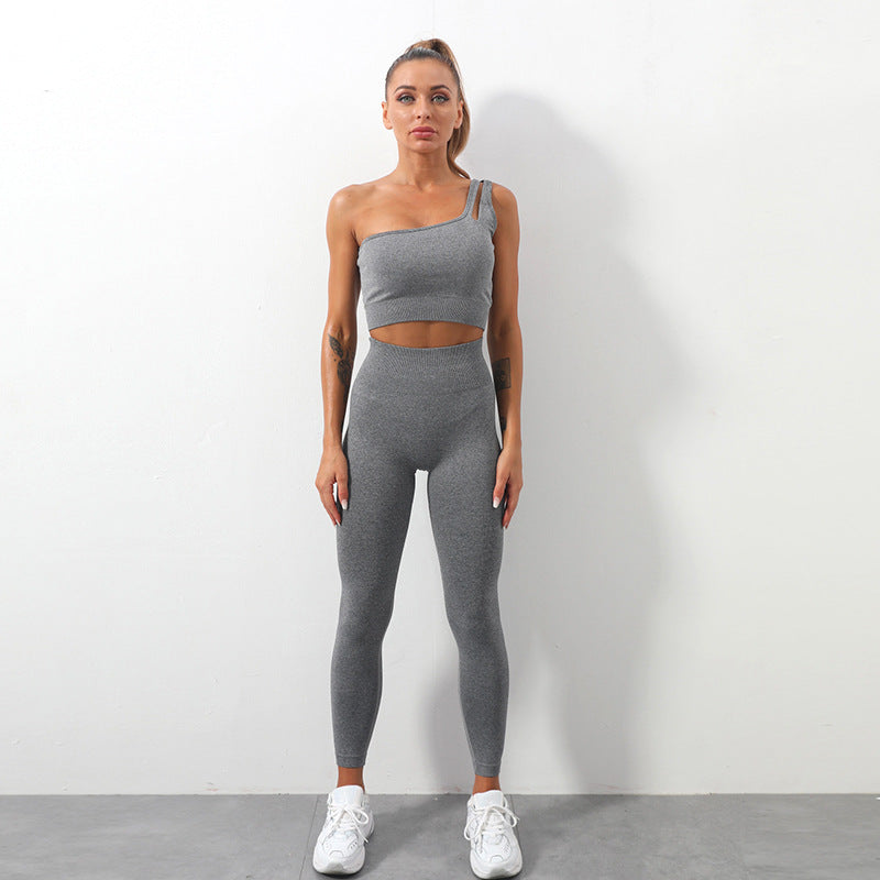 Gilet à une épaule, vêtements de Yoga, Leggings, ensemble de soutien-gorge de sport, Fitness