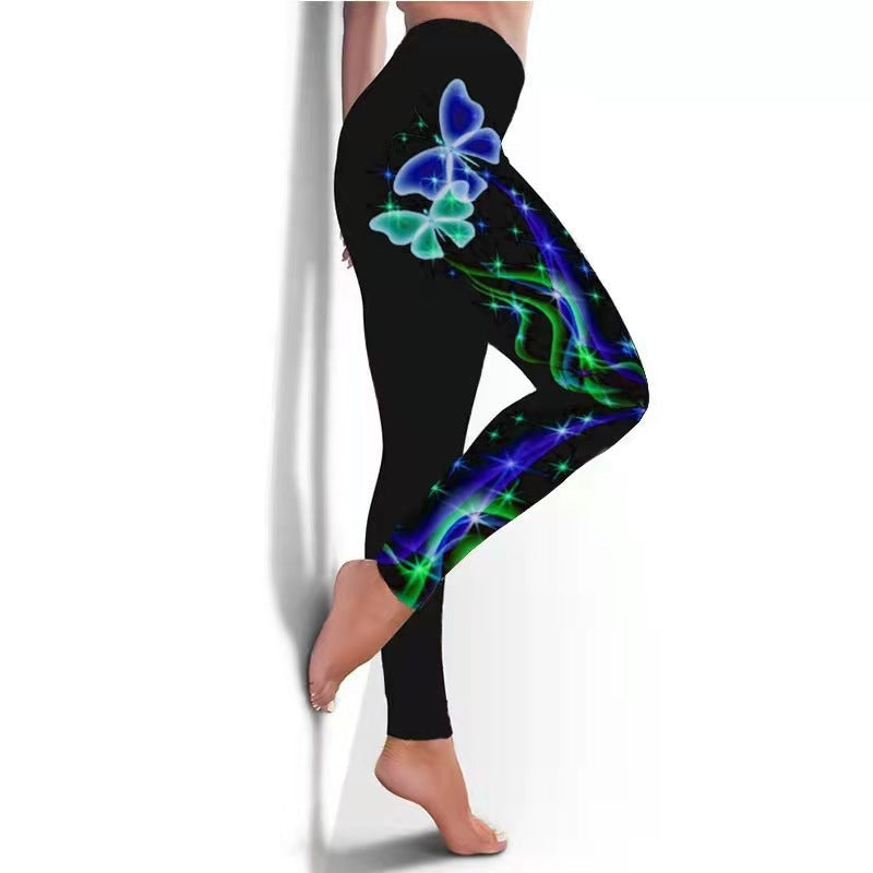 Dameslegging Fitness Ademende skinny yogabroek met vlinderprint