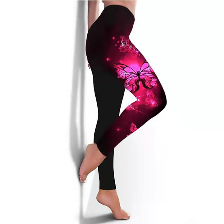 Dameslegging Fitness Ademende skinny yogabroek met vlinderprint